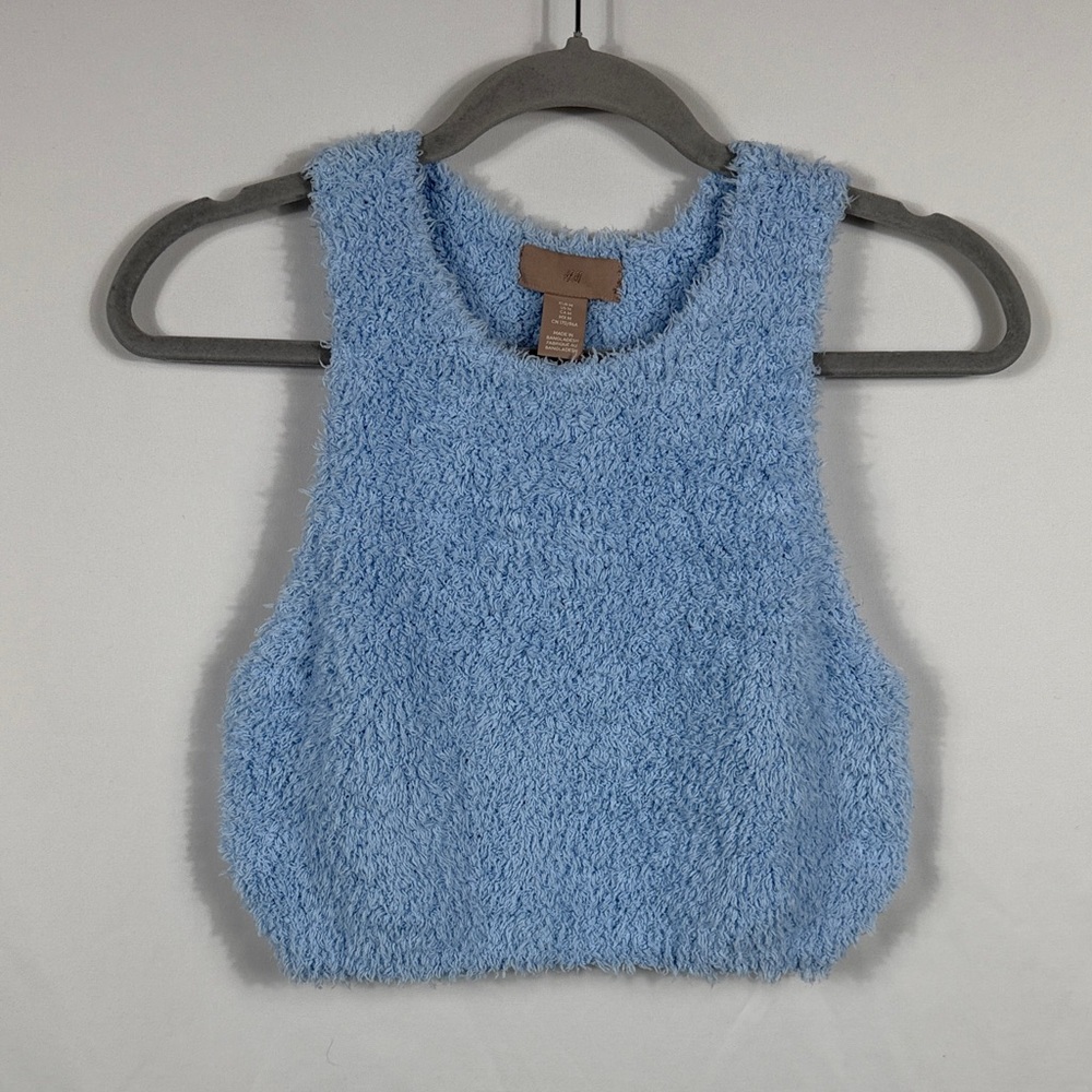 H&M Light Blue Fuzzy Textured Top. NWT. Womens size M. Stretchy. Y2K inspired - Picture 3 of 6